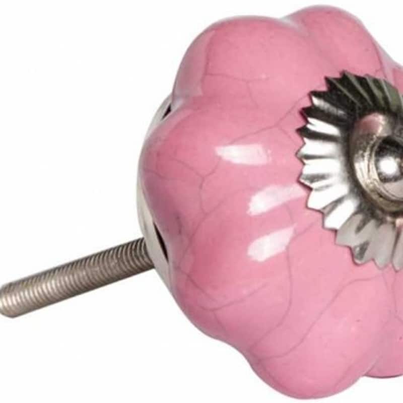 Ceramic Floral Round Knobs Set with Silver Finish and Screw