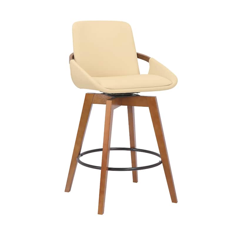 Fabric Swivel Bar Stool with Arms, Full Back and Iron Footrest Frame - Crean-Black - 38 inches