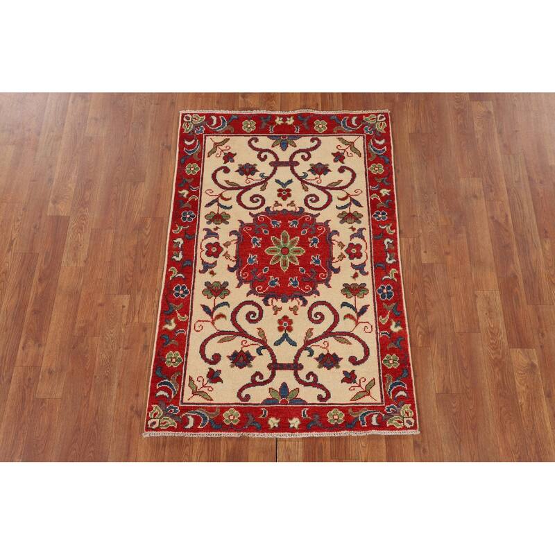 Traditional Kazak Accent Rug Hand-Knotted Floral Wool Carpet - 2'9" x 4'0"
