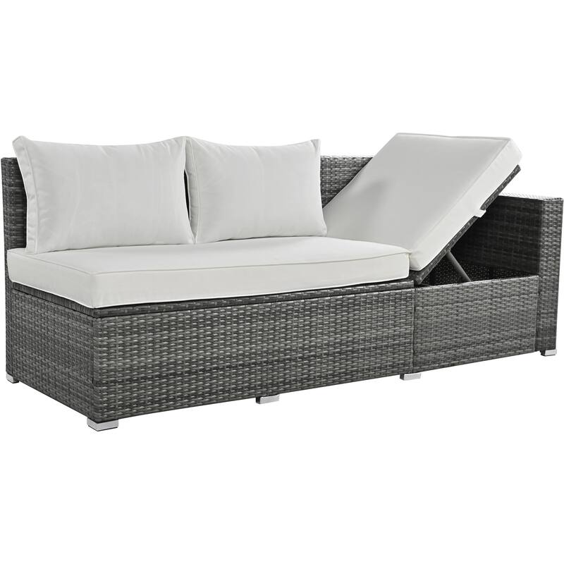 6-Piece Outdoor Wicker Patio Sofa Set with Table and Storage
