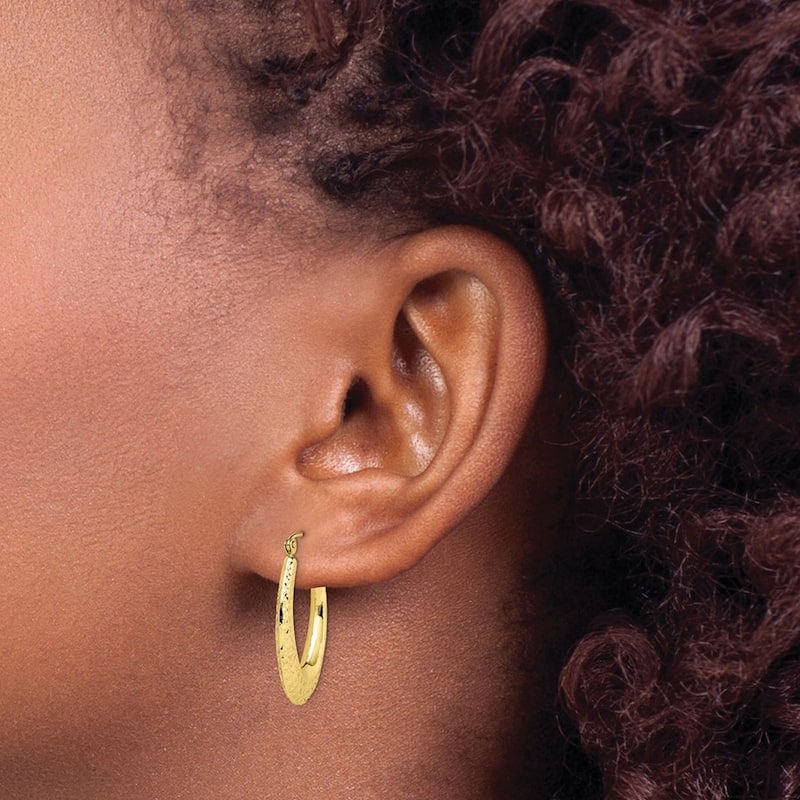 Curata 10k Yellow Gold Textured Oval Hoop Earrings - 27x4mm