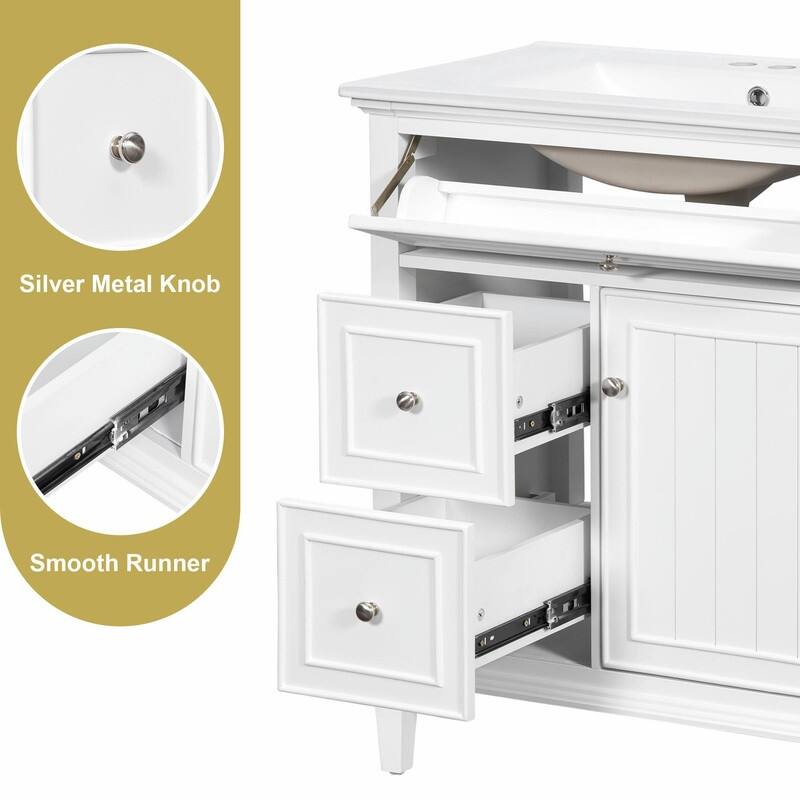 30 Inch Bathroom Vanity with Sink, Modern Vanity Cabinet with One Flip Drawer and Two Storage Drawers