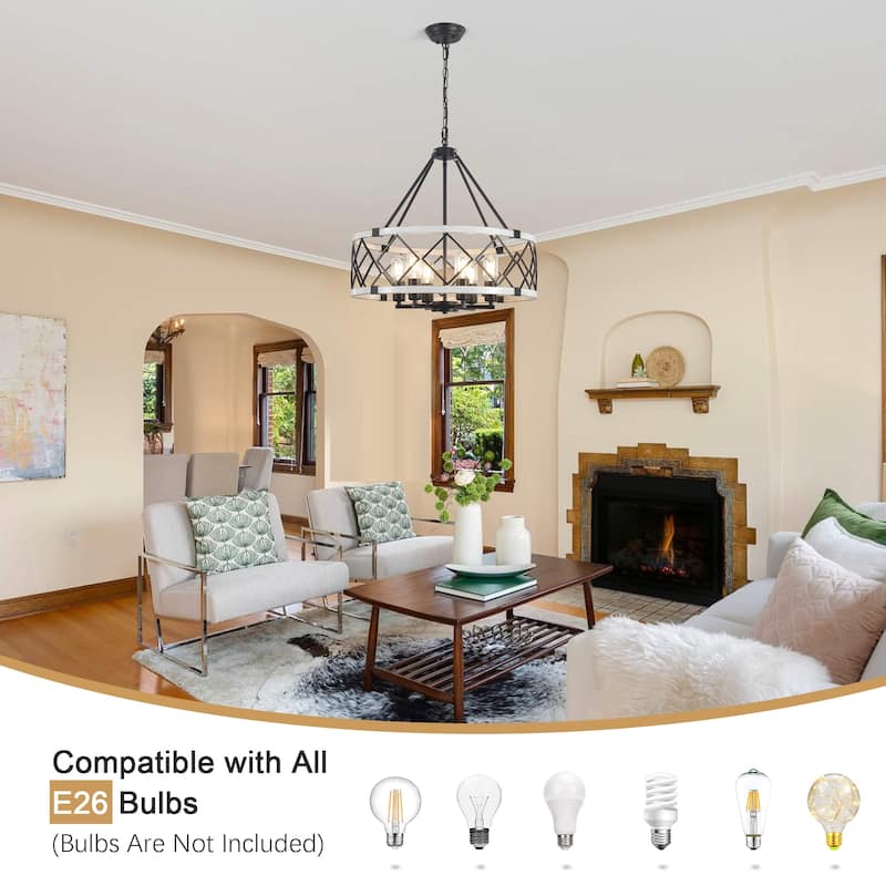 Industrial 6- Light Classic Geometric Drum Dimmable Chandelier for Kitchen Island Living Room