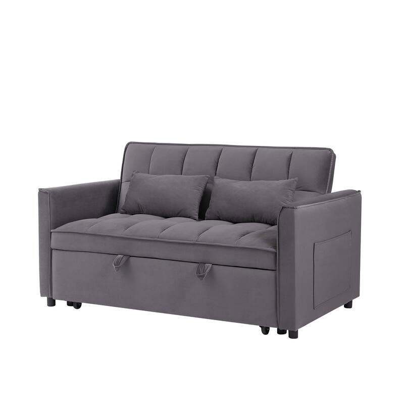 3-in-1 Modern Convertible Velvet Double Futon Sofa Bed with 2 Pillows