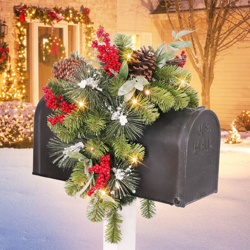 Puleo International 36 in. x 16 in. Pre-Lit Decorated Mailbox Cover