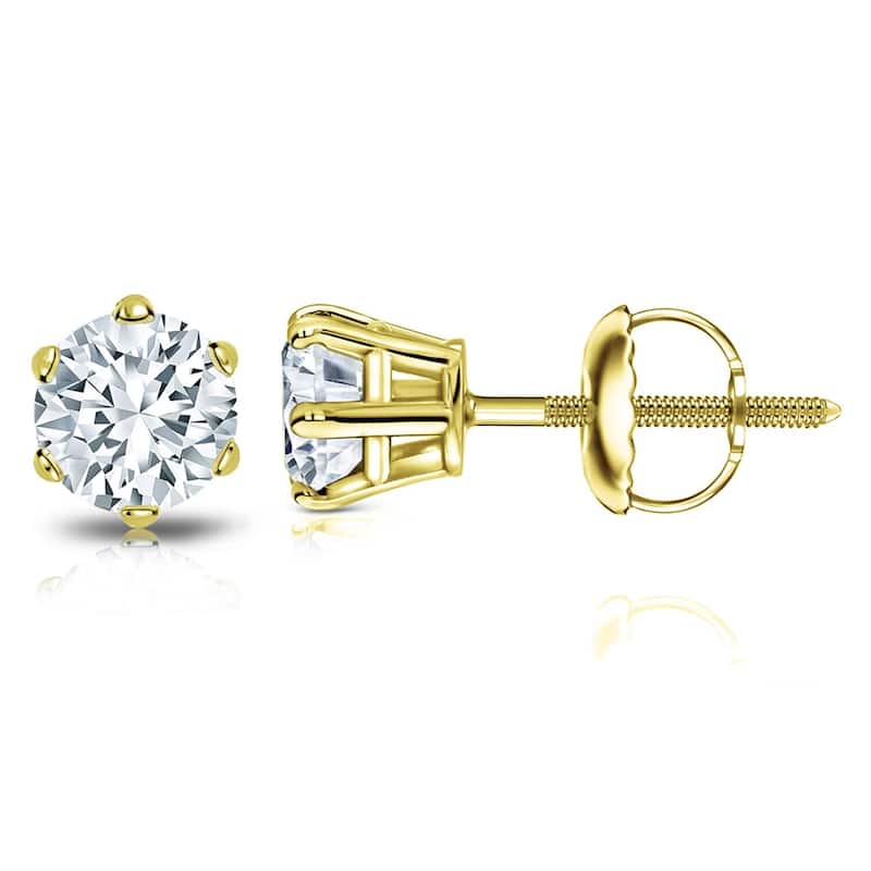 Auriya 1 1/2ctw Round Diamond Stud Earrings 14k Gold 6-Prong (H-I, SI1-SI2) - Yellow