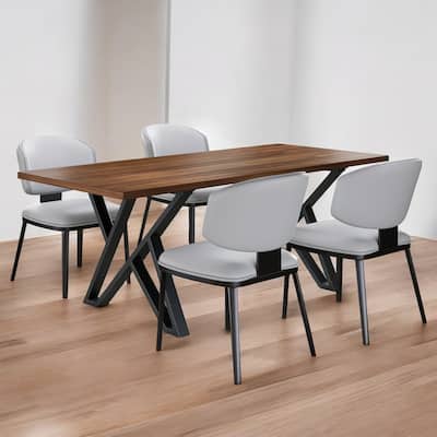 5-Piece Modern Faux Leather and Metal Dining Set, Sturdy Dining Table with 4 Chairs, Elegant Design for Dining Room or Kitchen