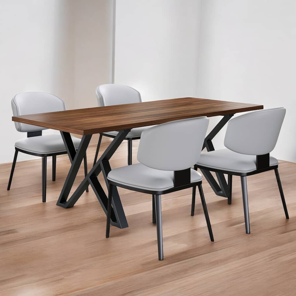 5-Piece Modern Faux Leather and Metal Dining Set, Sturdy Dining Table with 4 Chairs, Elegant Design for Dining Room or Kitchen