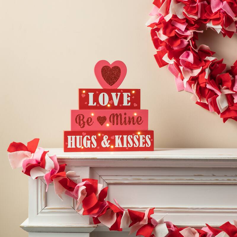 Glitzhome Valentines LED Wooden Block Love Table Decor