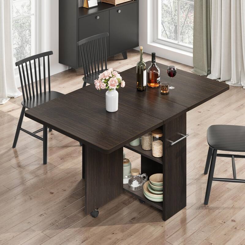 Space Saving Folding Dining Table with 2 Tier Storage