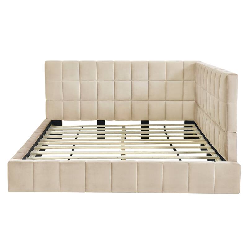 Elegant Full Velvet Upholstered Daybed with Slats, Convertible Sofa Bed Frame for Living Room
