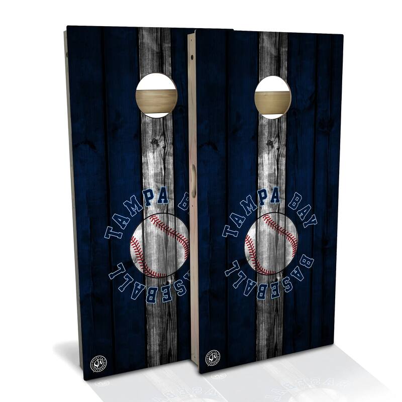 Tampa Bay Baseball Outdoor Cornhole Board Set - Backyard 2x4 - Include Case + Hole Lights