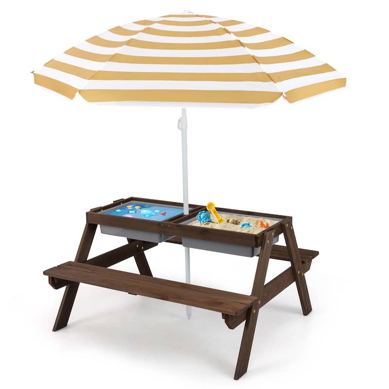 Toddler Activity Furniture Set Outdoor Sand & Water Table＆Chair Set - Brown