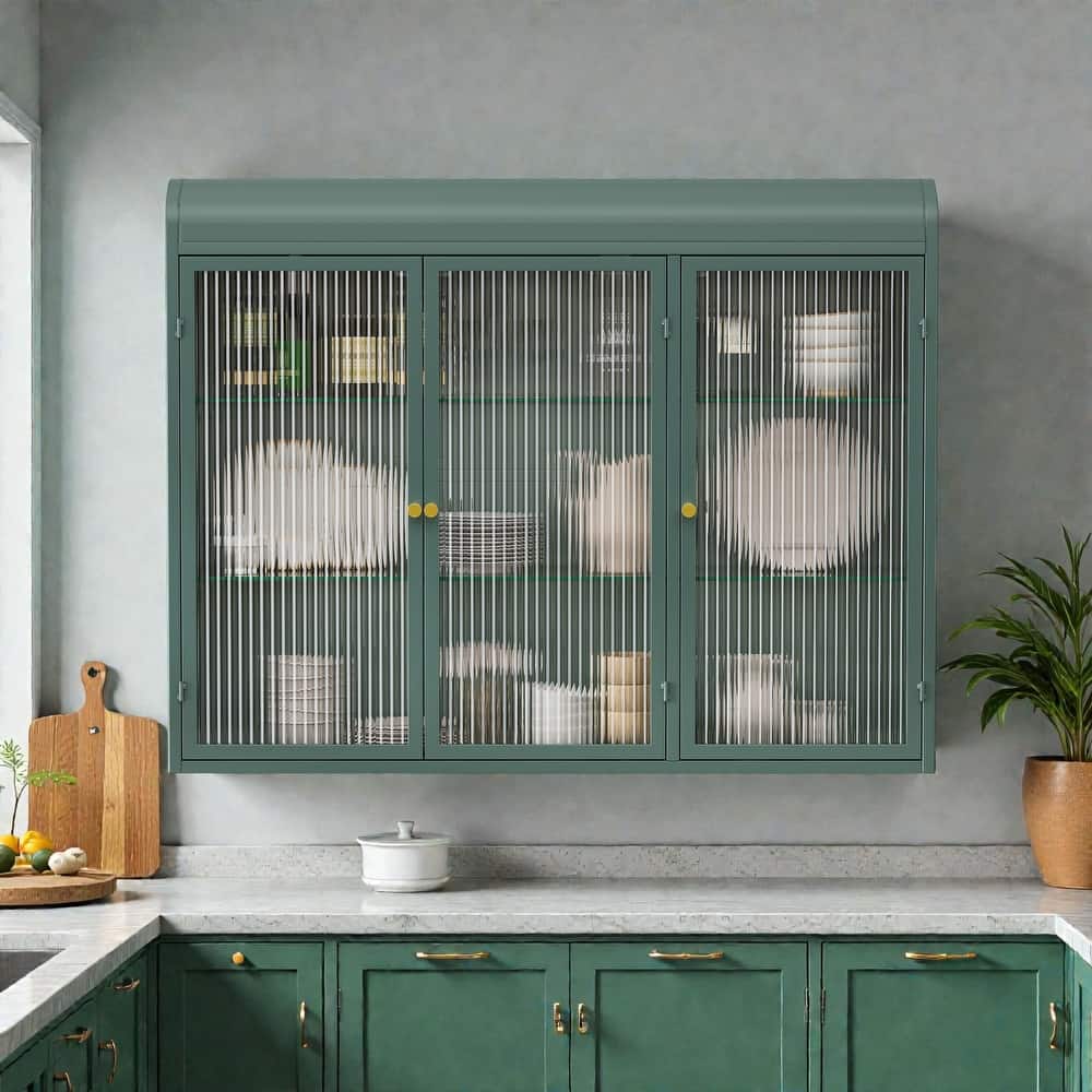 Arched 3-Door Wall Mounted Glass Cabinet for Kitchen, Bathroom and Living Room Storage Display