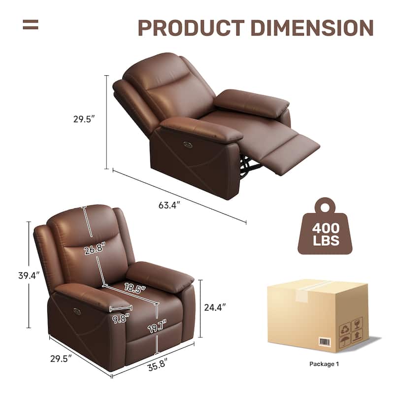 Rocker Recliner Chair with USB Charging Port, Swivel Sofa Chair with Overstuffed Cushion, Oversized Lounge Chaise Chair