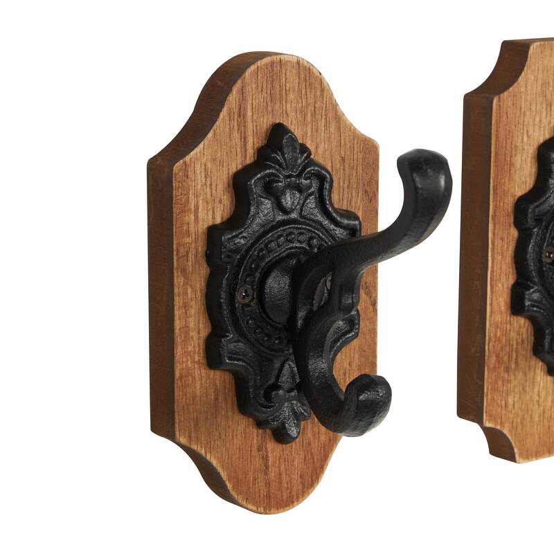 Brown Wooden Vintage Inspired Wall Hook with Black Beaded Frames and Varying Geometric Shapes (Set of 3 or 4)