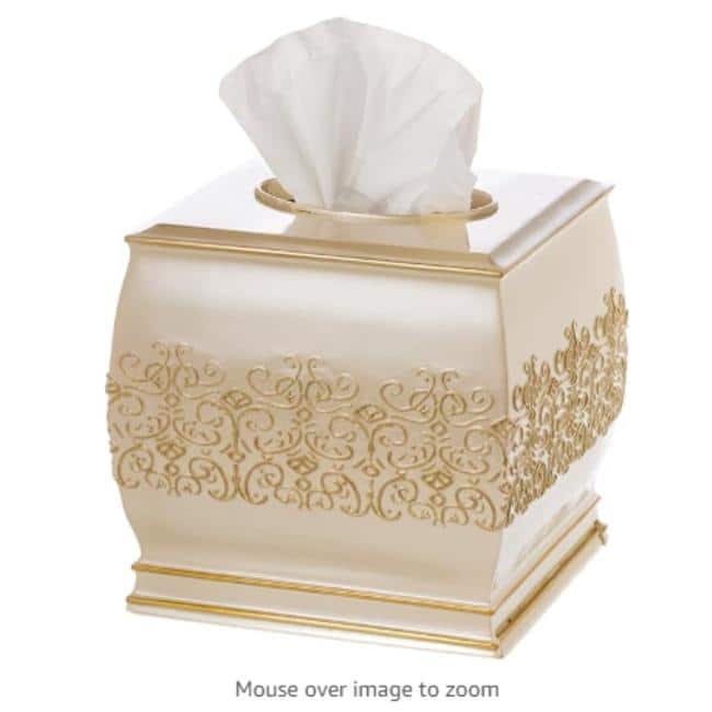 Creative Scents Shannon Beige Square Tissue Box Cover - Gold - Gold