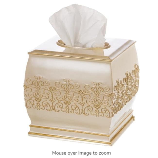 Creative Scents Shannon Beige Square Tissue Box Cover - Gold - Gold