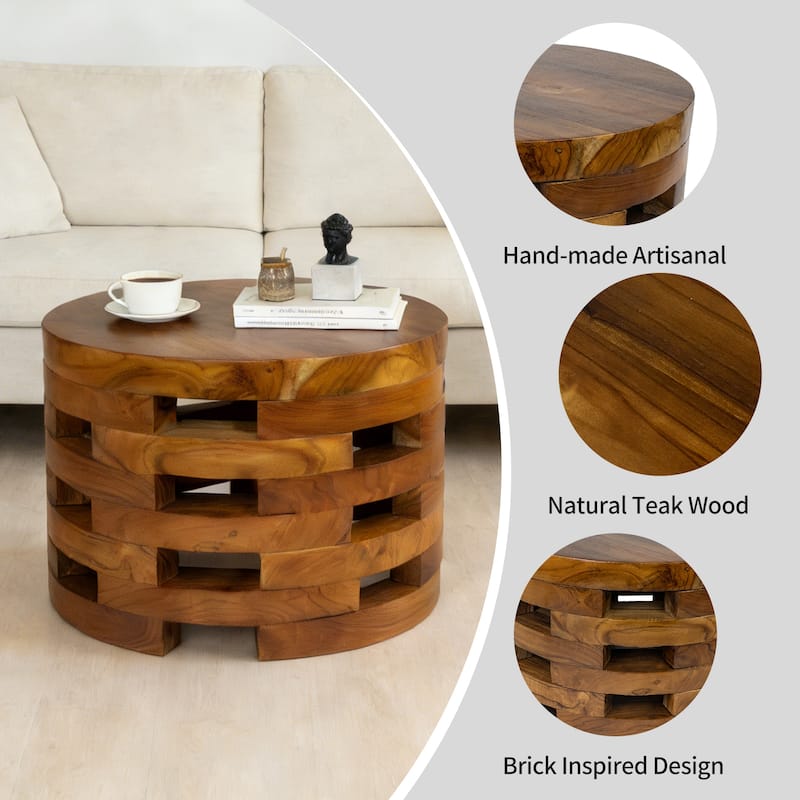Handcrafted Brown Open Teak Wood Coffee Table Accent Side Table End Table