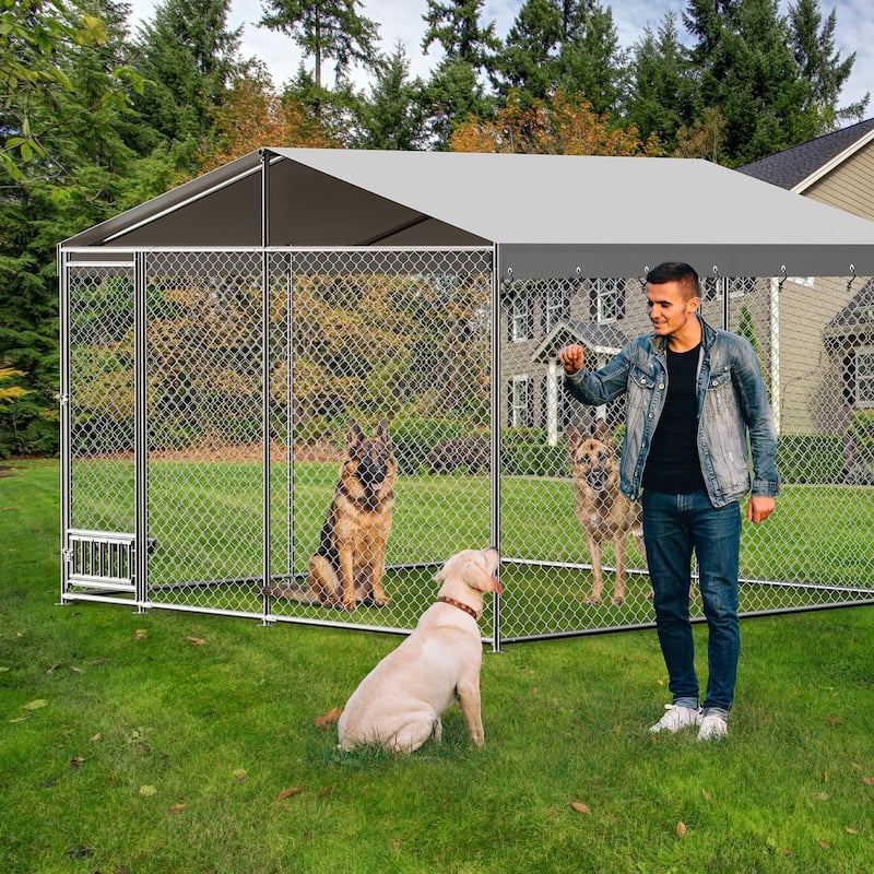 Dog Kennel Outdoor with Waterproof Canopy