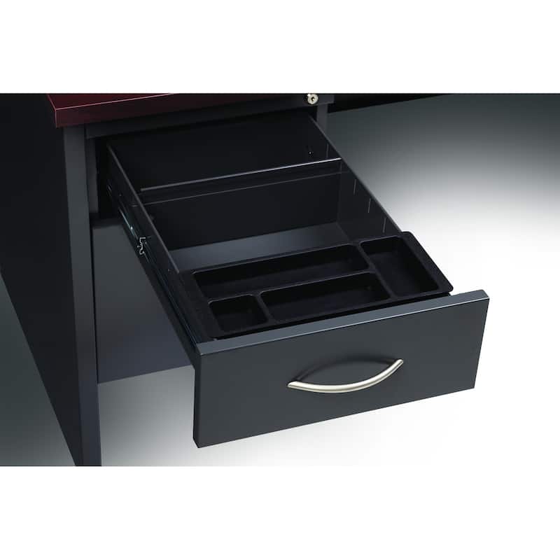 Hirsh Executive Office Modular Left-Hand Single Pedestal File Office Desk, 36" D x 72" W, Charcoal / Mahogany
