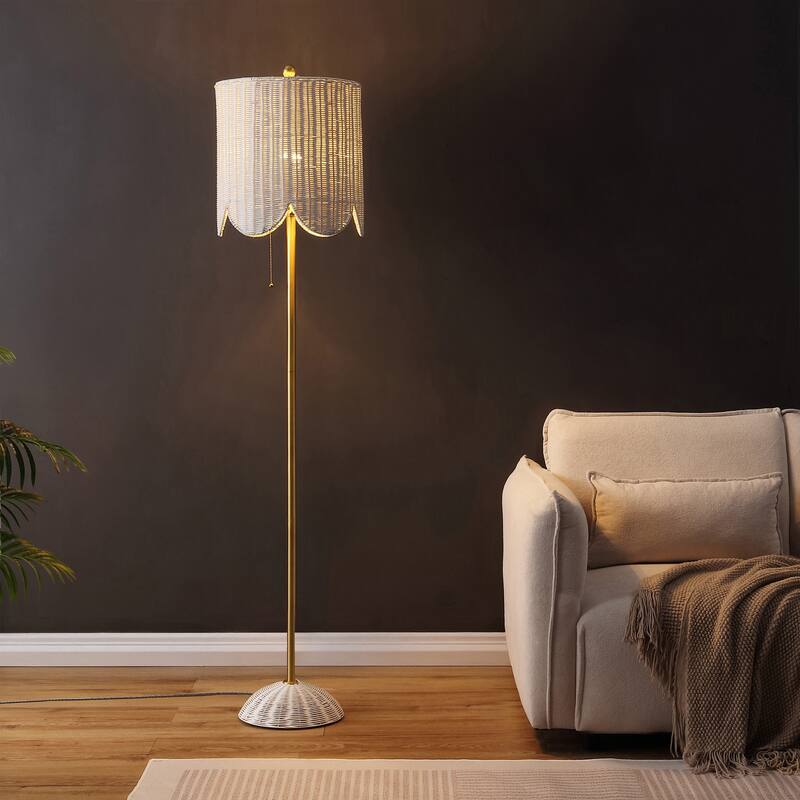 Joel 63.5" Rattan/Metal LED Floor Lamp with Pull Chain, By JONATHAN Y - 1-Light