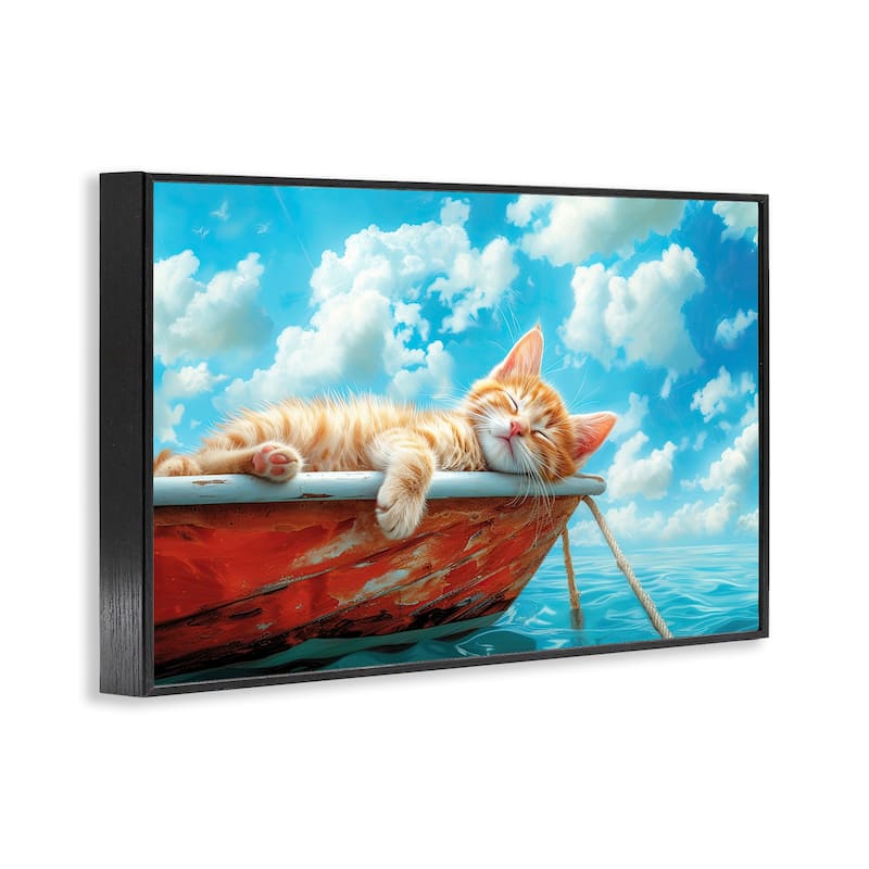 Stupell Sleeping Cat on Boat Framed Giclee Art Design By Parable Visions