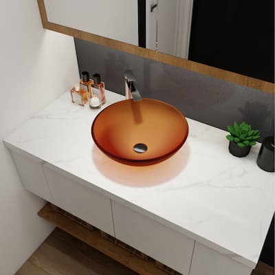 Tempered Glass Matte Bathroom Vessel Sink,Round Bathroom Basin,Scratch Resistant and Easy to Clean