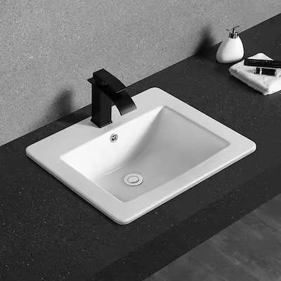CB HOME 20'' Drop in Bathroom Sink Rectangular, Ceramic Top Mounted Oval Vanity Basin One or Three Faucet Hole