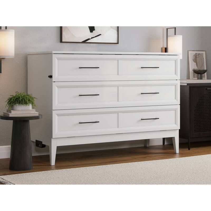 Solid Wood Murphy Bed Chest with Mattress & Charger - Full Size Bed, Space Saving Furniture
