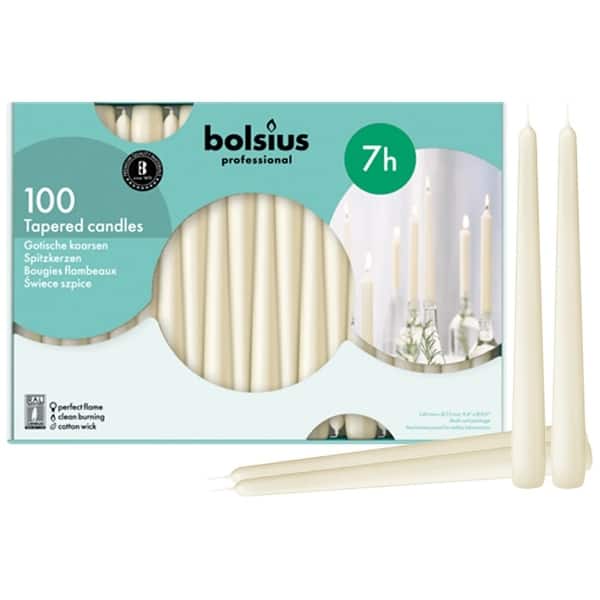 Bolsius 10 Bulk Taper Candles Wedding Home Decor Candle (Set Of 100
