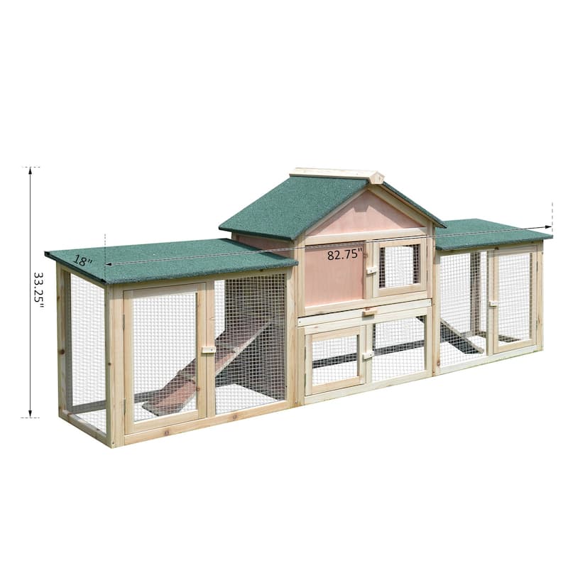 PawHut 83" Wooden Rabbit Hutch Large Bunny Hutch House with Double Run, Removable Tray and Waterproof Roof for Outdoor