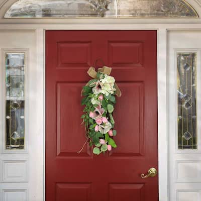 National Tree Company 26 in. Hydrangeas, Tulips and Eucalyptus Swag