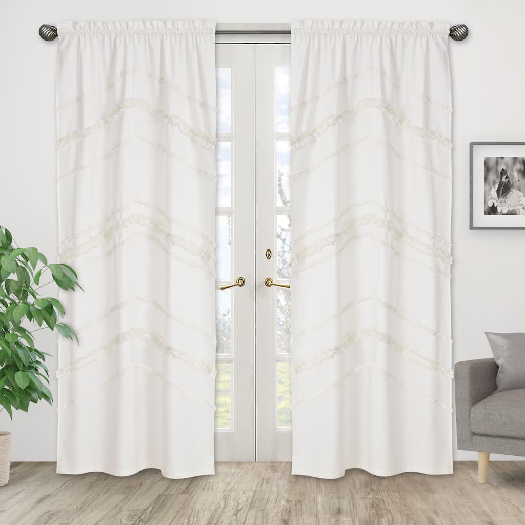Sweet Jojo Designs Ivory Bohemian Boho Chic 84in Window Treatment Curtain Panel Pair Farmhouse Minimalist Macrame Tufted Fringe