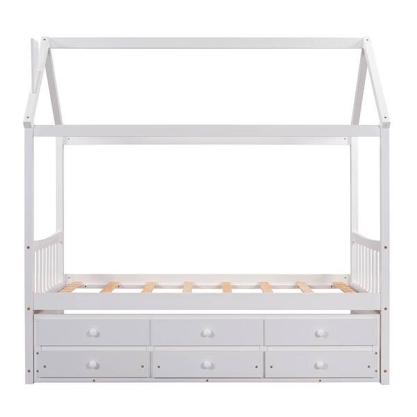 slide 2 of 32, Full House Bed with Trundle and Storage Drawers, Ideal for Kids Twin White