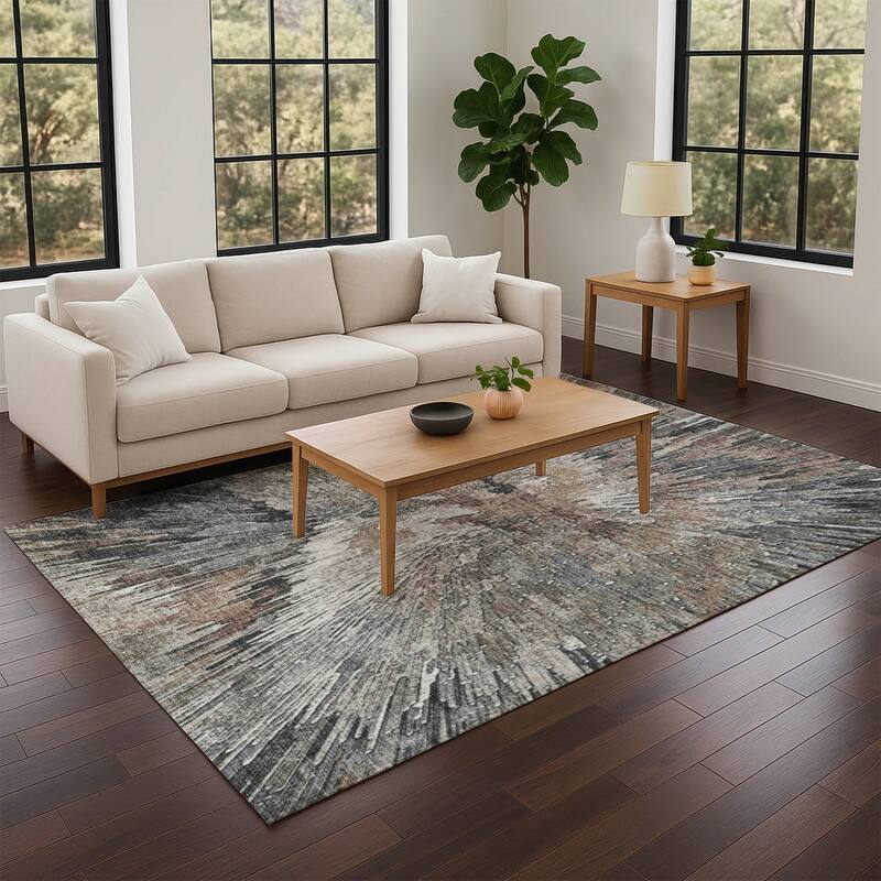 Machine Washable Indoor/ Outdoor Abstract Burst Chantille Rug