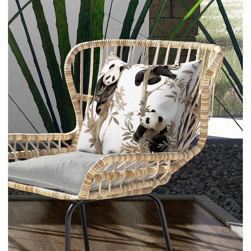 Climbing Panda Indoor/Outdoor Reversible Throw Pillow Beige and Black