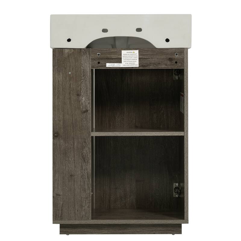 GDFStudio - Malisa Rustic 21.6" Freestanding Wood Grain Cabinet Bathroom Vanity with Ceramic Sink, Door & Storage