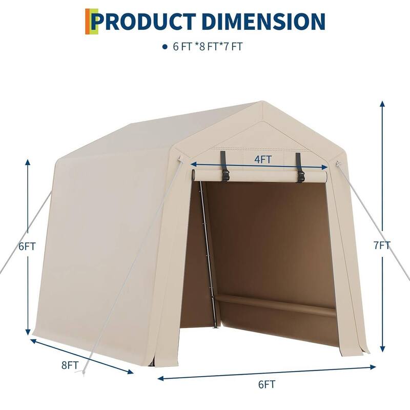 6x8 FT Portable Outdoor Storage Shed, UV-Resistant Carport for Motorcycle, Firewood, Tools - 6X8 Ft