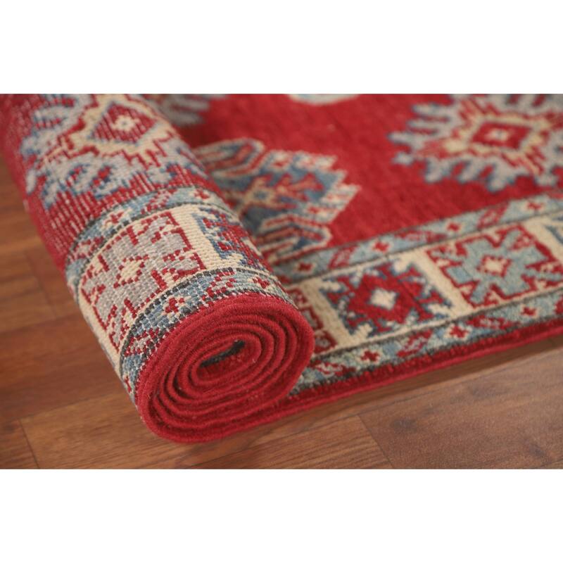 Geometric Kazak Runner Rug Hand-Knotted Traditional Wool Carpet - 2'8" x 9'4"