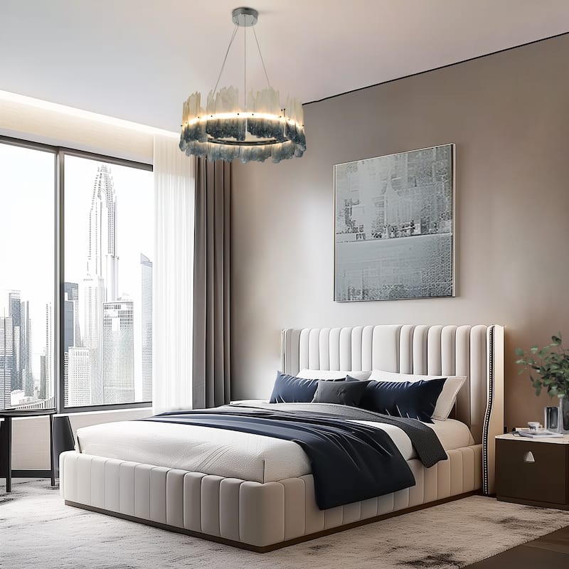 Modern 1-Light LED Drum Chandelier Art Coastal for Dining Living Room - Dia. 28.5" x H 12"