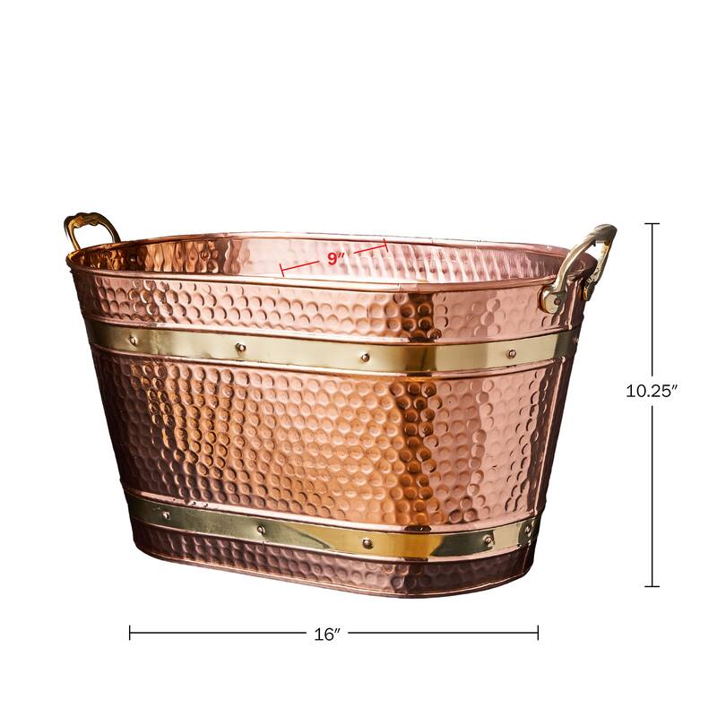 Kings County Tools 25QT Copper Metal Storage Tub with Sturdy Brass Handles