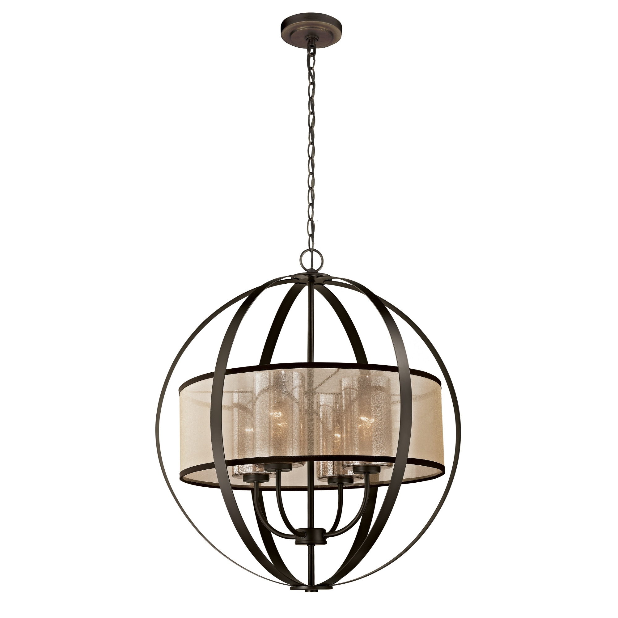 4-Light Sphere Ceiling Chandelier with Drum Shade - 25" - Bronze and Beige