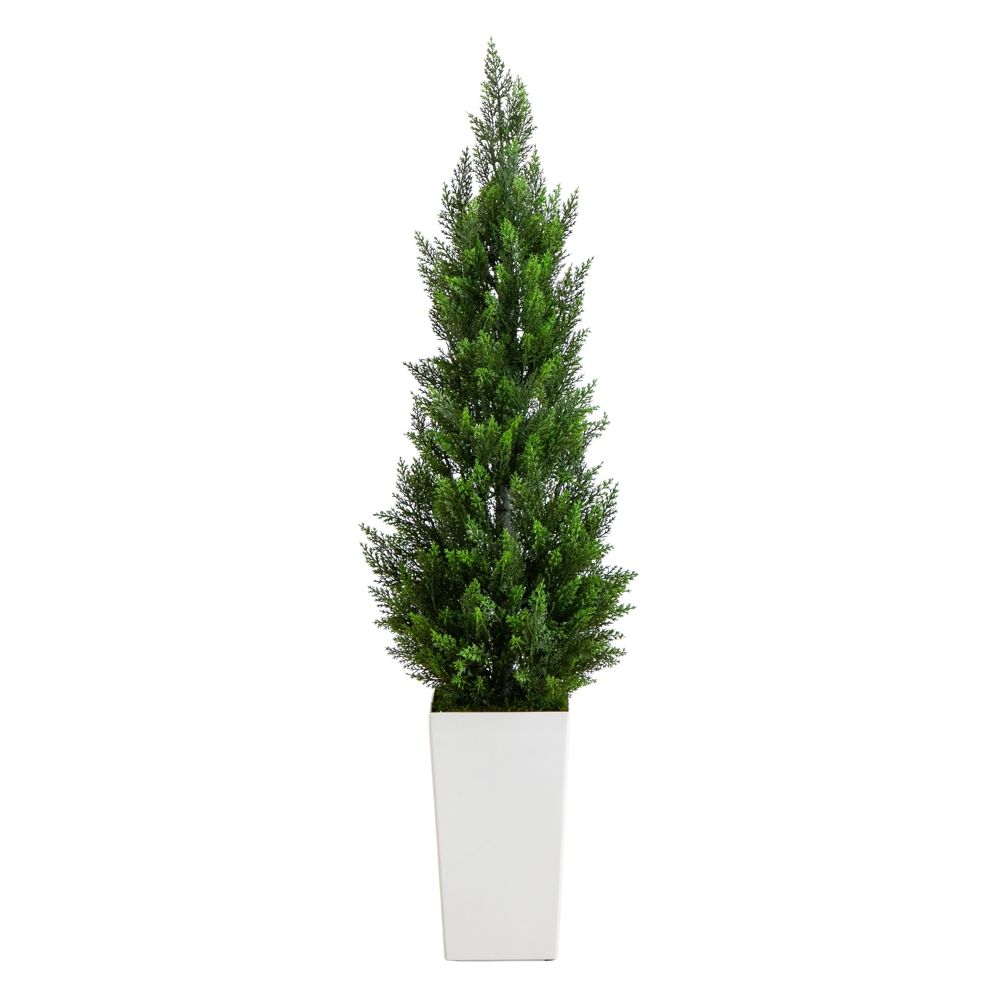 4-ft UV Resistant Artificial Cedar Tree in White Tower Planter
