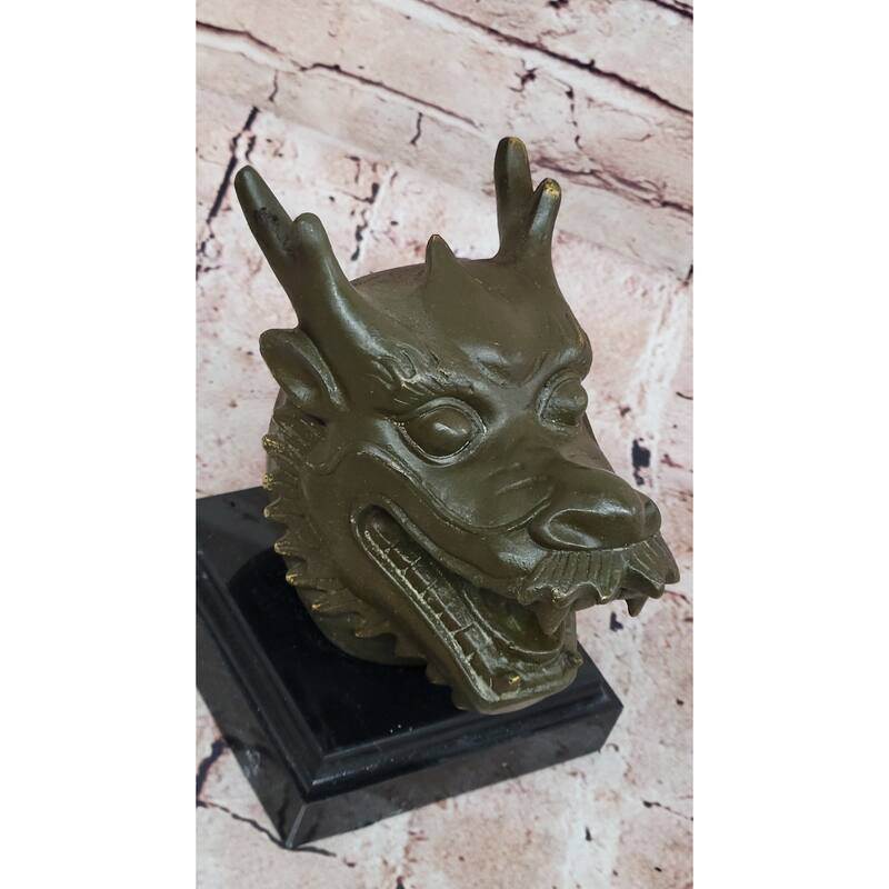 Bronze Dragon Head Bust On Marble Base – Chinese Zodiac Sculpture