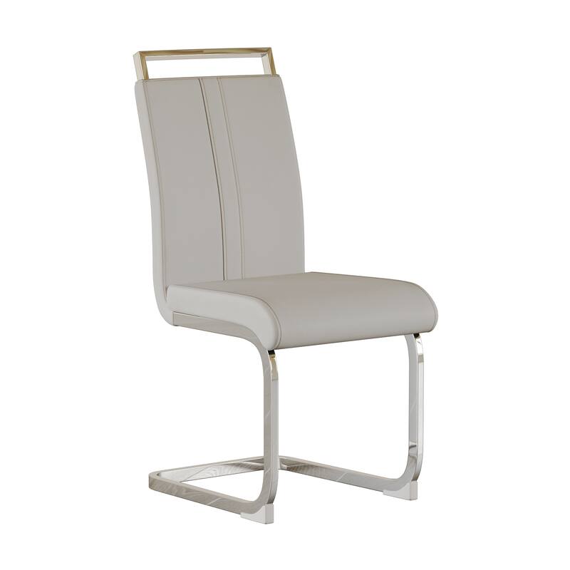 Modern Style Faux Leather High Back Dining Chairs Set of 2 with Metal Legs for Dining Room