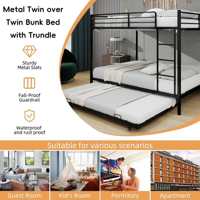Durable Square Tube Iron Bunk Bed Featuring Safety Rails, Modern Minimalist Look, Queen size: 153cm*203cm