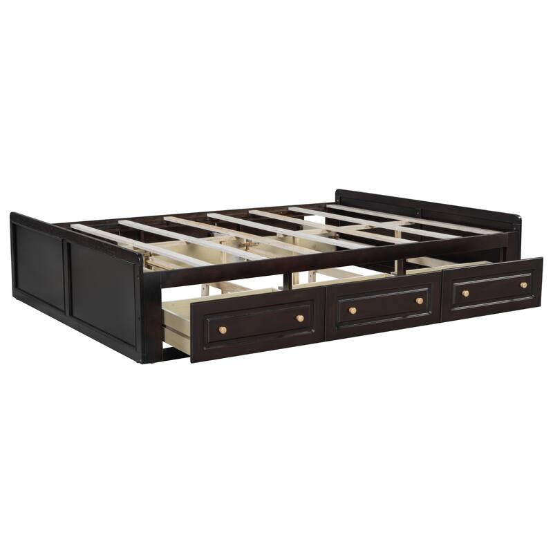 Wood Queen Size Platform Bed Frame with Drawers