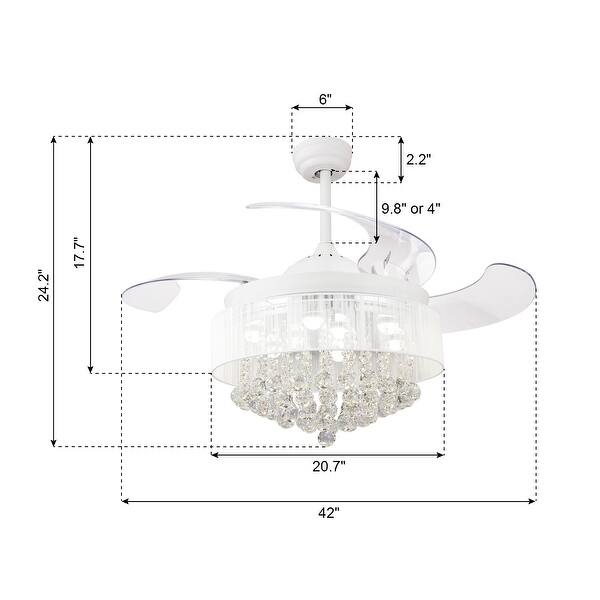 46" Retractable 4-Blade LED Ceiling Fan Crystal Chandelier with Remote