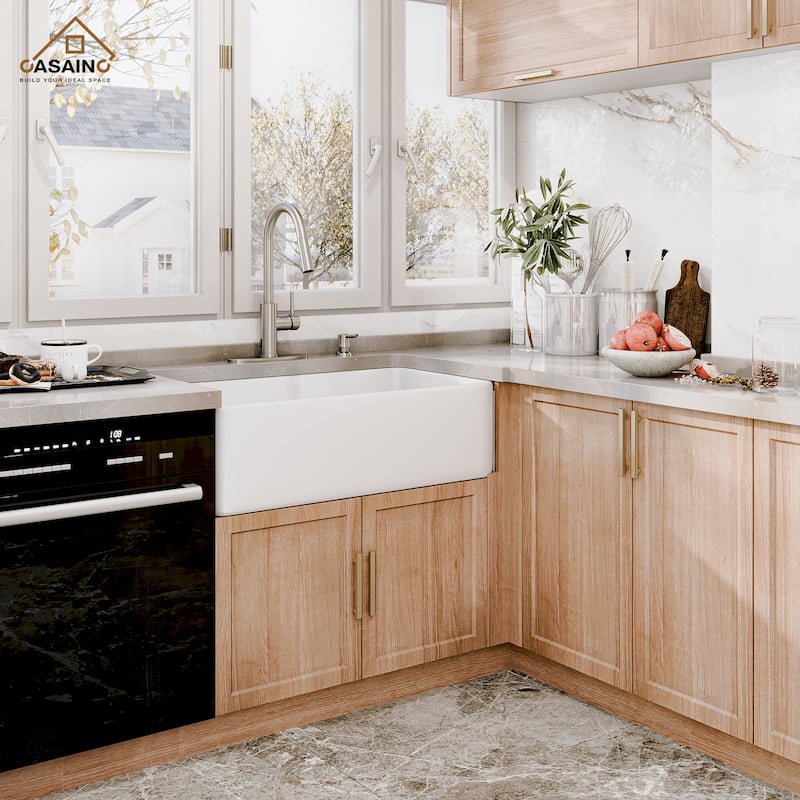 All-in-One Kit Farmhouse/Apron-Front Single Bowl Fireclay Kitchen Sink with Pull Down Sprayer Kitchen Faucet and Accessories